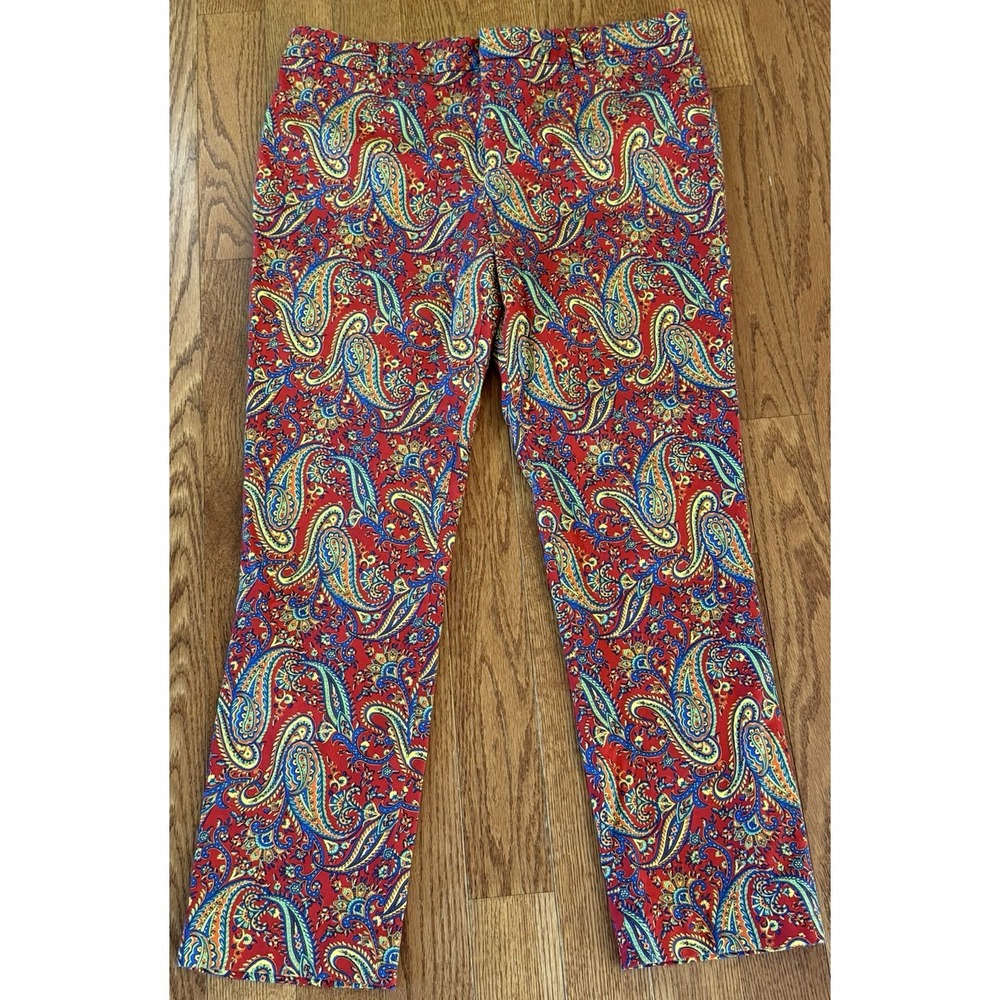 Lauren Ralph Lauren Women's Paisley Pants Red Multicolor Colorful Sz 14 Stretch